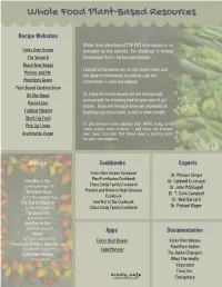 WFPB Resources Cheat Sheet