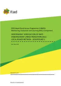 Independent Verification of Rap3 Disbursement Linked Indicators (Dli): Local Roads Netwok - 2018 Round 1