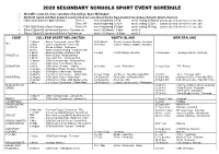 2020 Secondary Schools Sport Event Schedule