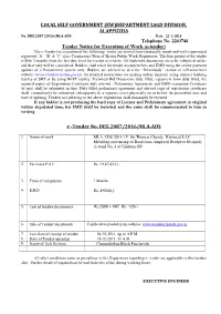 LOCAL SELF GOVERNMENT (EW)DEPARTMENT LSGD DIVISION, ALAPPUZHA Tender Notice for Execution of Work (E-Tender) E -Tender No. DB5.2