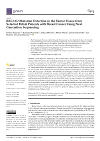 BRCA1/2 Mutation Detection in the Tumor Tissue from Selected Polish Patients with Breast Cancer Using Next Generation Sequencing