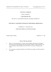 CORRECTED TRANSCRIPT of ORAL EVIDENCE to Be Published As HC 707-Vi