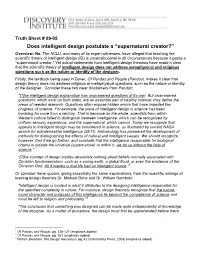 Does Intelligent Design Postulate a “Supernatural Creator?” Overview: No