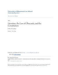 Literature, the Law of Obscenity, and the Constitution William B