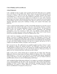Critical Thinking and Practical Reason Acknowledgements Units 1 Through 10 and 1-2 Contain Much Reprinted Material with Thanks D