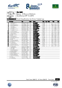 Final Classification by Driver Fastest Lap Qualifying LMP1 & LMP2