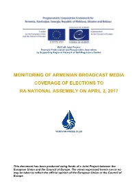 Monitoring of Armenian Broadcast Media Coverage of Elections to Ra National Assembly on April 2, 2017