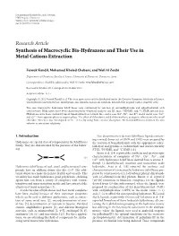 Synthesis of Macrocyclic Bis-Hydrazone and Their Use in Metal Cations Extraction