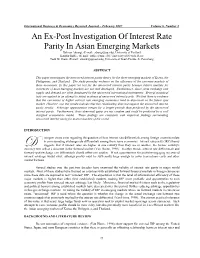An Ex-Post Investigation of Interest Rate Parity in Asian Emerging