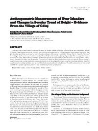 Anthropometric Measurements of Hvar Islanders and Changes in Secular Trend of Height – Evidence from the Village of Gdinj