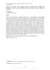 Analysis on the Effect of the Thinking Styles of Prospective Social Studies