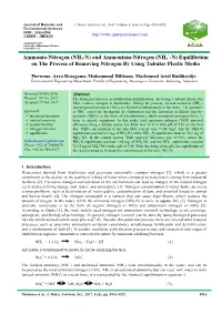 Ammonia-Nitrogen (NH3-N) and Ammonium-Nitrogen (NH4 -N) Equilibrium on the Process of Removing Nitrogen by Using Tubular Plastic Media