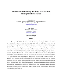 Differences in Fertility Decisions of Canadian Immigrant Households