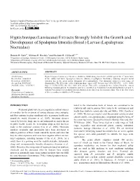 Hyptis Brevipes (Lamiaceae) Extracts Strongly Inhibit the Growth and Development of Spodoptera Littoralis (Boisd.) Larvae (Lepidoptera: Noctuidae)