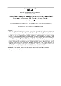 Labor Absorption in the Small and Micro Industries of Food and Beverages in Limpung Sub-District, Batang District