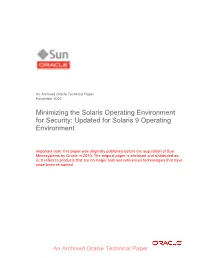 Minimizing the Solaris Operating Environment for Security: Updated for Solaris 9 Operating Environment
