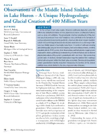 Observations of the Middle Island Sinkhole in Lake Huron – a Unique Hydrogeologic and Glacial Creation of 400 Million Years
