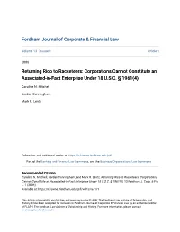 Returning Rico to Racketeers: Corporations Cannot Constitute an Associated-In-Fact Enterprise Under 18 U.S.C