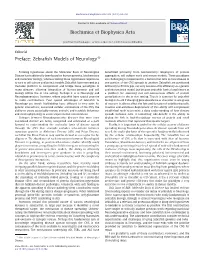 Zebrafish Models of Neurology Biochimica Et Biophysica Acta