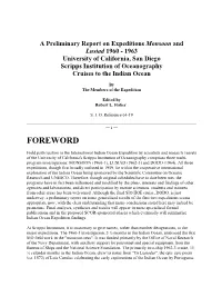 A Preliminary Report on Expeditions Monsoon And