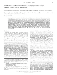 Identification of New Functional Inhibitors of Acid Sphingomyelinase