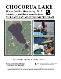 CHOCORUA LAKE Water Quality Monitoring: 2012 Summary and Recommendations NH LAKES LAY MONITORING PROGRAM