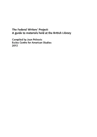 The Federal Writers' Project: a Guide to Materials Held at the British Library