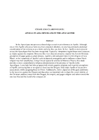 APOLLO in ASIA MINOR and in the APOCALYPSE Abstract