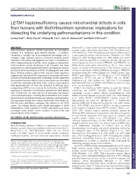 LETM1 Haploinsufficiency Causes Mitochondrial Defects in Cells From