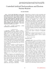 Controlled Artificial Nucleosyntheses and Electron Nuclear Reactor
