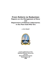 From Reform to Reduction: Reports on the Management of Navy and Department of Defense Laboratories in the Post-Cold War Era