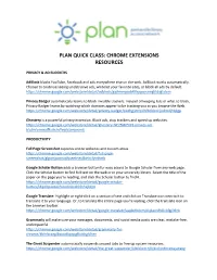 Plan Quick Class: Chrome Extensions Resources