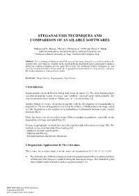 Steganalysis Techniques and Comparison of Available Softwares