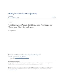 The Envelope, Please: Problems and Proposals for Electronic Mail Surveillance, 14 Hastings Const