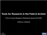 Tools for Research in the Field-Archive Fall 2020