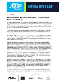 Federer Qualifies for Record-Extending 17Th Nitto Atp Finals