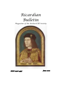 Ricardian Bulletin Is Produced by the Bulletin Editorial Committee, Printed by Micropress Printers Ltd