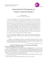 Interpreting Semitic Protolanguage As a Conlag Or Constructed Language I