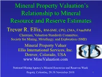 Mineral Property Valuation's Relationship to Mineral Resource