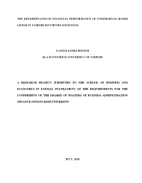 The Determinants of Financial Performance of Commercial Banks