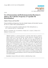 Use of Isomerization and Hydroisomerization Reactions to Improve the Cold Flow Properties of Vegetable Oil Based Biodiesel