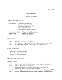 March 2019 CURRICULUM VITAE DENNIS TAO YANG PERSONAL INFORMATION Work Address