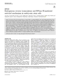 Endogenous Reverse Transcriptase and Rnase H-Mediated Antiviral Mechanism in Embryonic Stem Cells