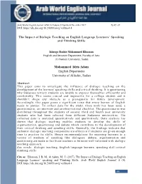 The Impact of Dialogic Teaching on English Language Learners' Speaking and Thinking Skills