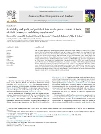 Availability and Quality of Published Data on the Purine Content of Foods, ⋆ T Alcoholic Beverages, and Dietary Supplements ⁎ Beiwen Wua, , Janet M