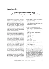 Chomsky's Innateness Hypothesis: Implications for Language Learning