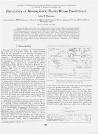 Reliability of Atmospheric Radio Noise Predictions L
