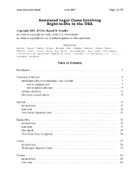 Annotated Legal Cases Involving Right-To-Die in the USA