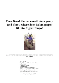 Does Kordofanian Constitute a Group and If Not, Where Does Its Languages Fit Into Niger-Congo?