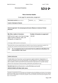 Thesis American Studies Cover Page for Examination Assignment